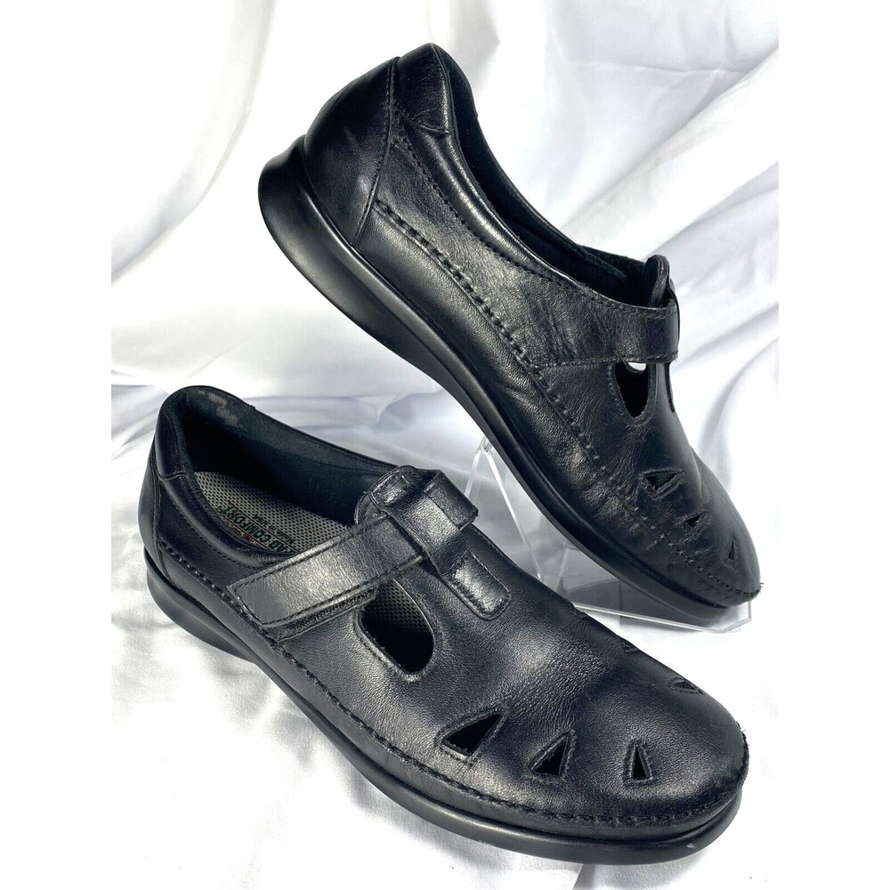 SAS Womens Comfort Shoe Black Leather Hook & Loop Removeable Footbed Size 10???